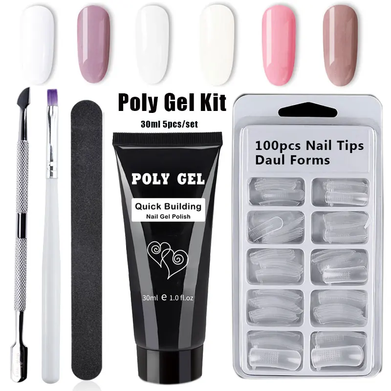 

Drop Shipping Poly Gel Set LED UV Gel Varnish Nail Polish Art Kit Quick Building For Nails Extensions Hard Jelly Gel Polygel