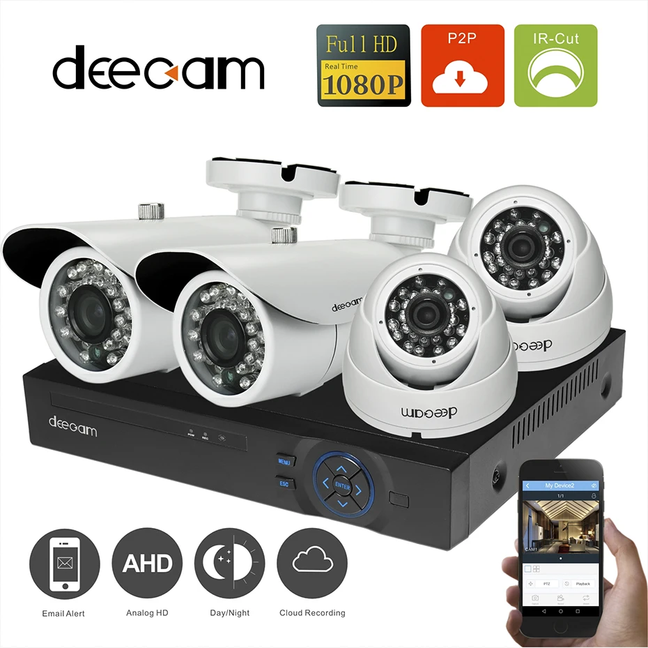 

1080P AHD Security System 2.0MP 4CH Channel DVR CCTV Kit IR Waterproof Night Vision Home Surveillance Video Cameras Remote View