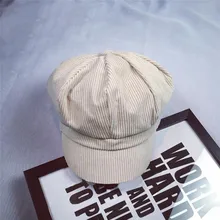 Вельветовая Женская художественная восьмиугольная шляпа, модная женская берет в стиле винтаж Кепка для водителя плоская кепка, остроконечная шляпа, полосатая Кепка, ретро британская шляпка