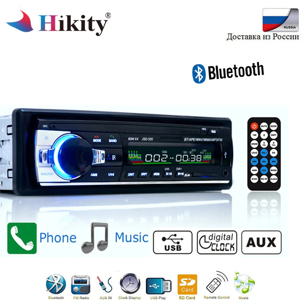 Hikity Bluetooth Autoradio 12V Car Stereo Radio FM Aux-IN Input Receiver SD USB JSD-520 In-dash 1 din Car MP3 Multimedia Player