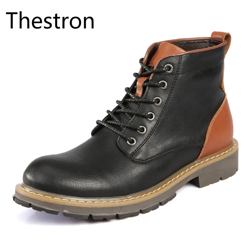 

Thestron Men Boots Working Safety Boots 2018 Winter New Male Black Brown Martens Boots Work Fashion Outside Footwear Men Walking