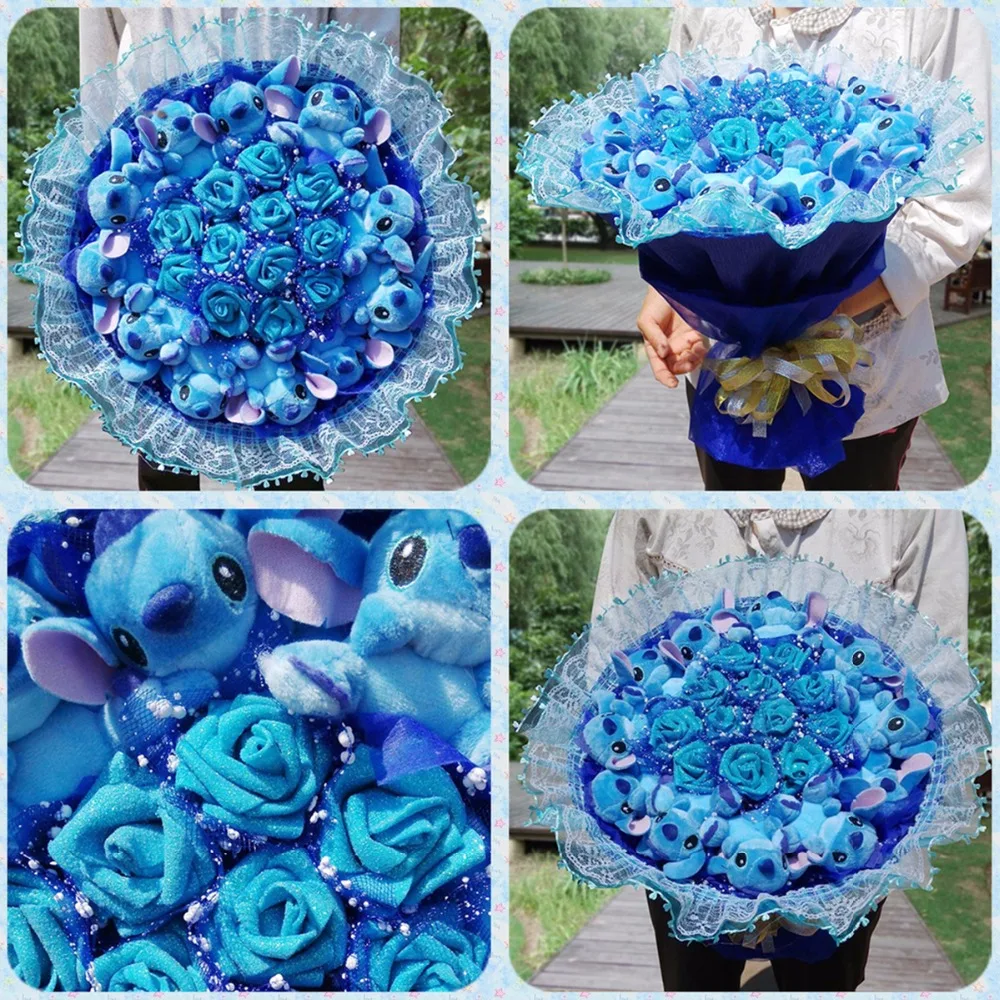1pc Stitch Bouquet Plush Stuffed Carton Animals Toys Artificial Kawaii Cartoon Fake Flowers Best