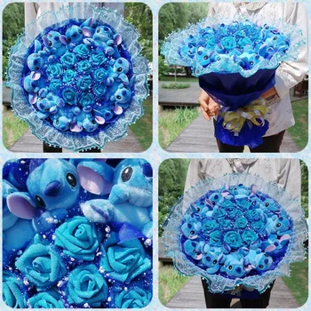 

1pc Stitch Bouquet Plush Stuffed Carton Animals Toys Artificial Kawaii Cartoon Fake Flowers Best Birthday Christmas Day Gifts