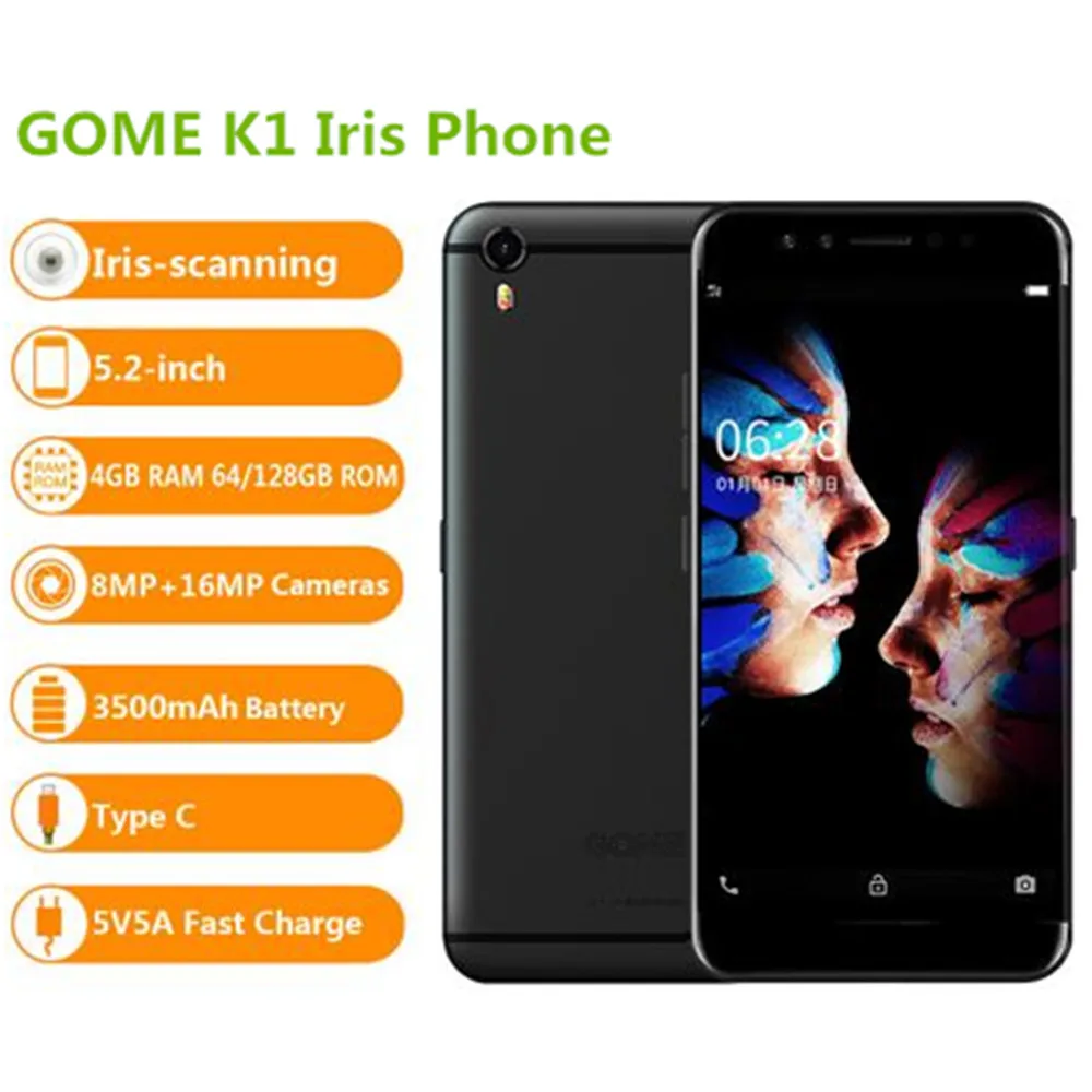 GOME K1 4 Гб+ 128 Гб ПЗУ Helio P20 MTK6757 2,3 ГГц Восьмиядерный FHD экран 5," распознавание Радужки Android 6,0 Touch ID 4G LTE смартфон