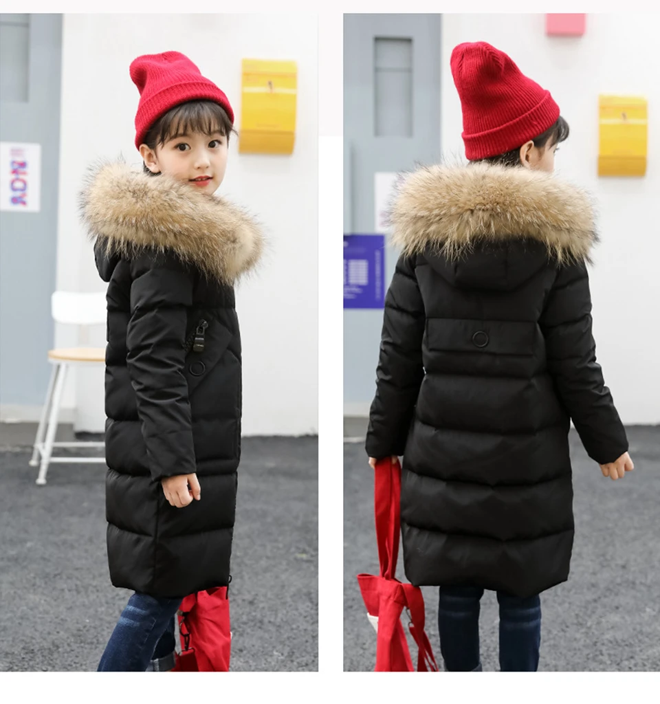 Зимние детские куртки пальто для девочек Детская парка на меху для подростков плотная пуховая куртка зимняя верхняя одежда для малышей до-30 градусов