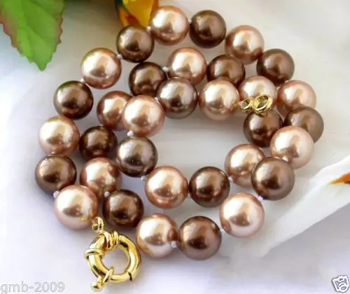 

Hot selling free shipping********Natural AAA 10mm Coffee Champagne South Sea Shell Pearl Necklace 18"