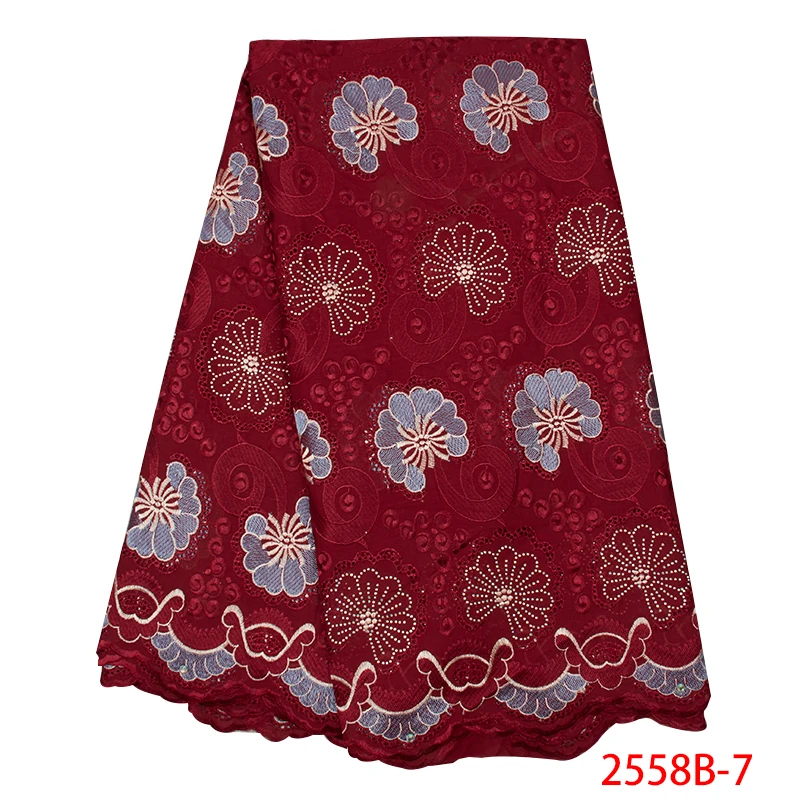 Африканская кружевная ткань швейцарская вуаль кружевная ткань высокого качества вышивка хлопок с камнями для вечернего платья KS2558B-1