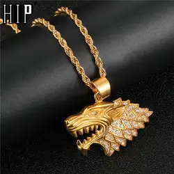 Хип хоп Bling Iced Out ожерелье в виде животного полный горный хрусталь 316L Нержавеющая сталь Золото цепочки и ожерелья s подвески для мужчин