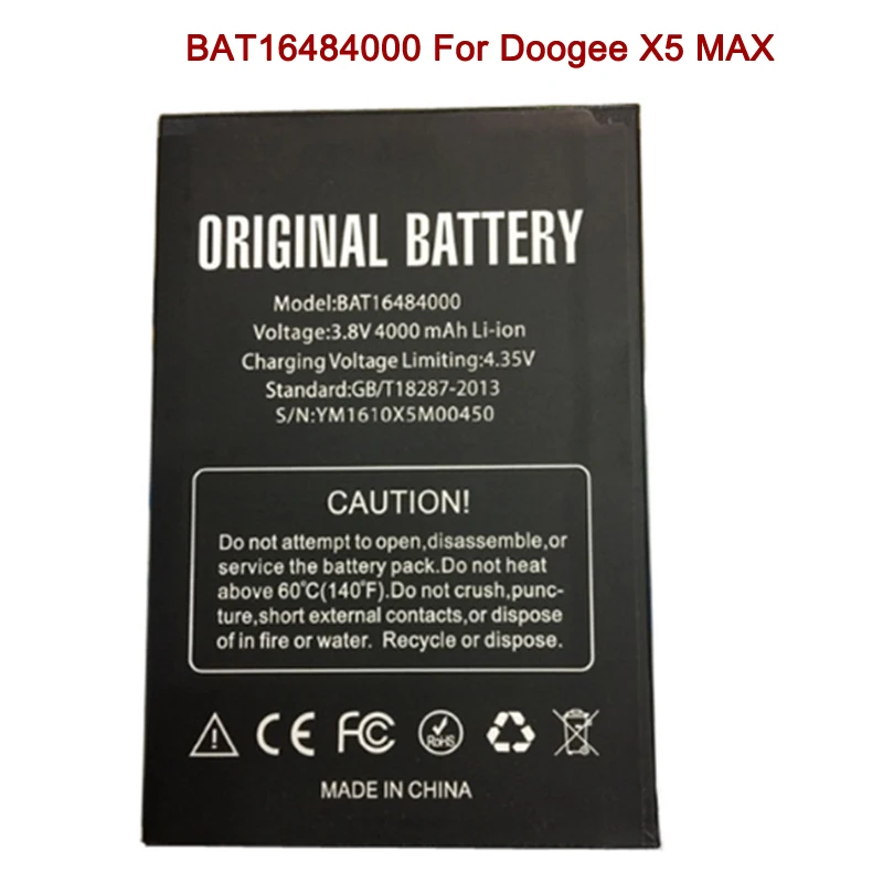 

New BAT16484000 Rechargeable Battery For DOOGEE X5 Max Moble Phone DOOGEE X5 Max Pro Replacement Batteries 4000mA