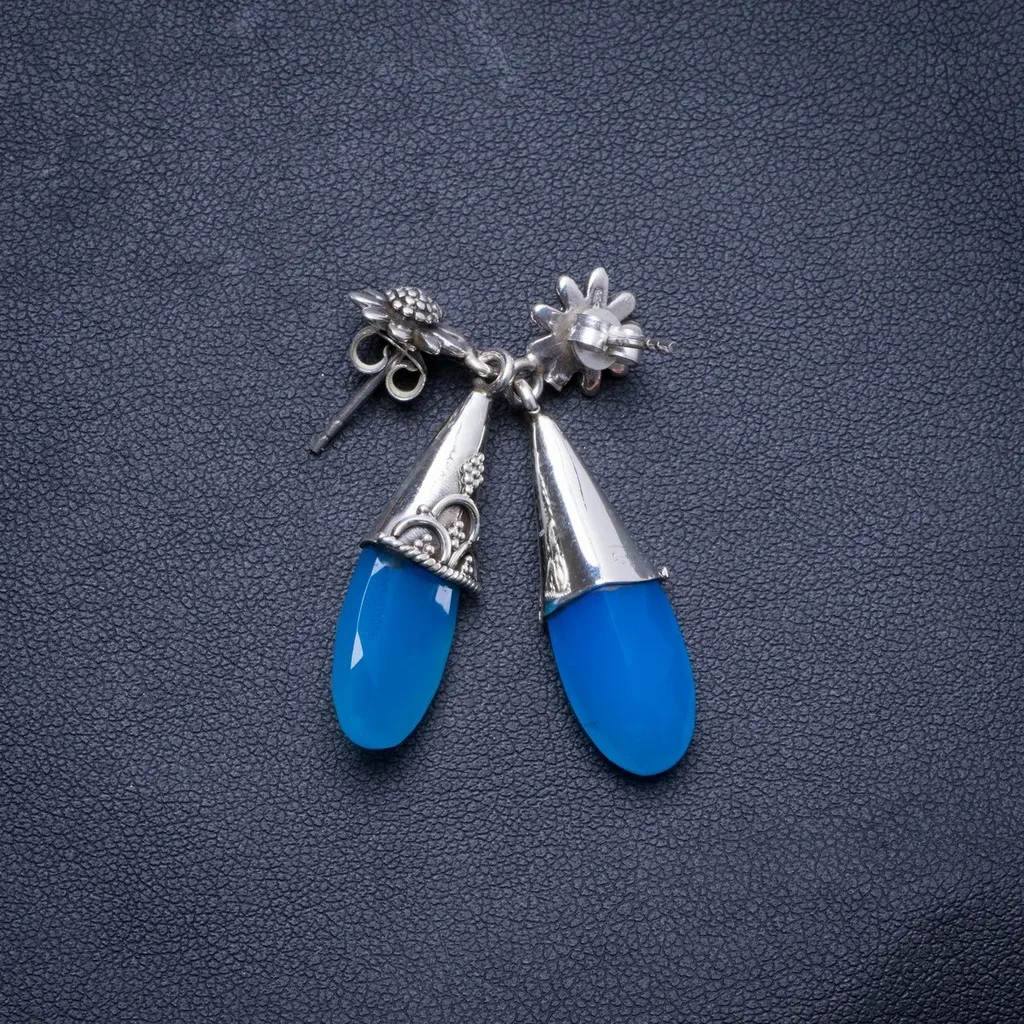 

Natural Chalcedony Handmade Unique 925 Sterling Silver Earrings 1.5" X4537