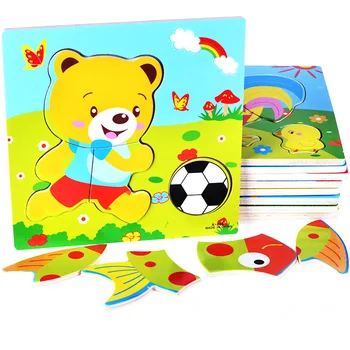 

Boy girl early education puzzle cartoon animal three-dimensional wooden puzzle baby children building toys 3-4years old