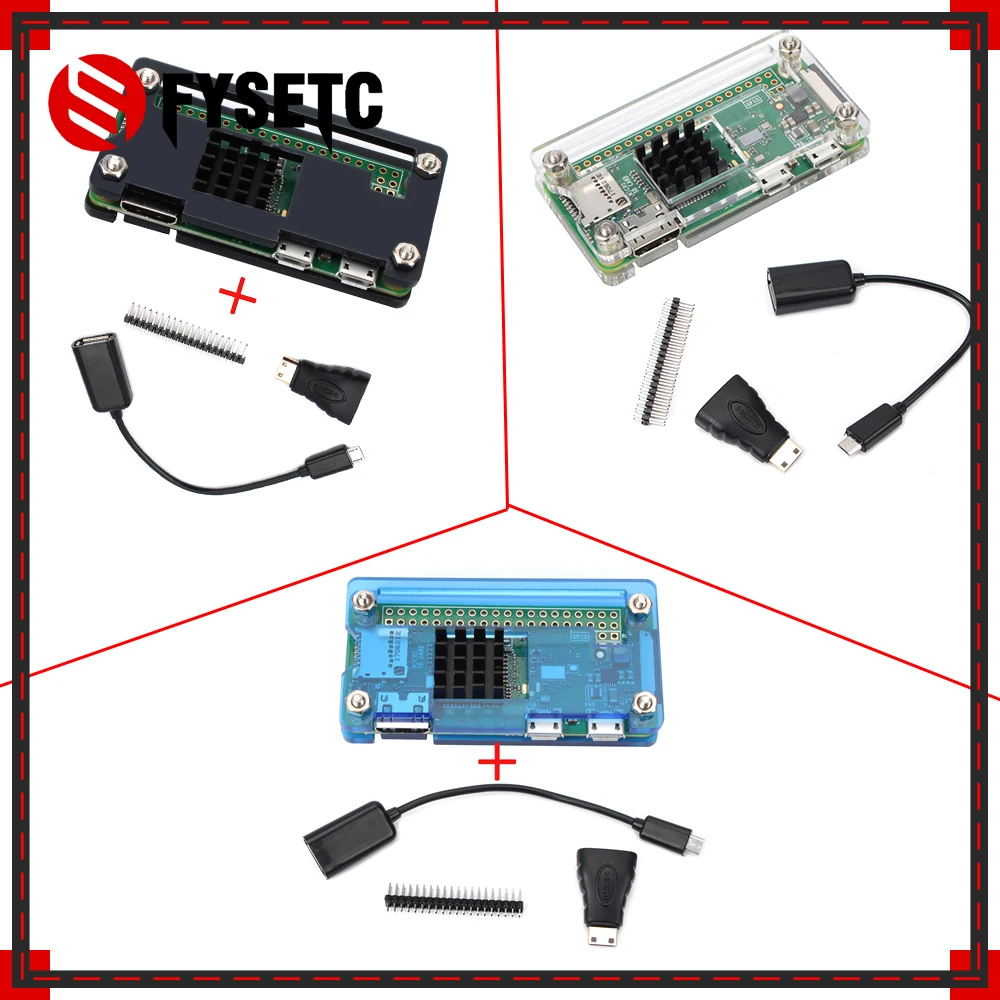 

3 Color Acrylic Case Shell Cover Enclosure Kit for Respberry Pi Zero/Wireless with Heatsink USB Mini HDMI Adapter GPIO Connector