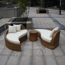 3pcs rattan sofa set Poly Rattan Waterproof Lounge Bed Rattan Conservatory Furniture to sea port by