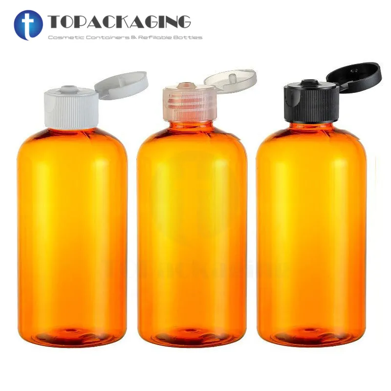 20PCS/LOT-220ML Flip Screw Cap Bottle,Orange Plastic Cosmetic Container,Sample Empty Lotion Sub-bottling,Shampoo Bottle