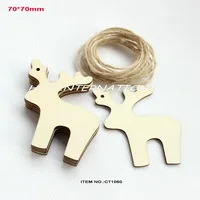 (14 шт./лот) 70 мм НЕОБРАБОТАННАЯ Деревянная Рождественская бирка с оленями деревенская натуральная деревянная бирка с кроликом украшения China-CT1050 с оленями - изображение