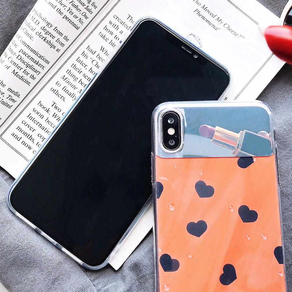KIPX1126_2_JONSNOW Mirror Soft Case for iPhone 6S 7 8 Plus X XS XR XS Max Cover Cases Glossy Flower Heart Pattern Mirror Protector