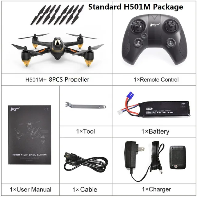 Hubsan черный H501M Радиоуправляемый вертолет X4 wifi FPV Бесщеточный gps Дрон с функциональными Waypoints следуем за мной режим RTF для 1 км - Color: Standard H501M