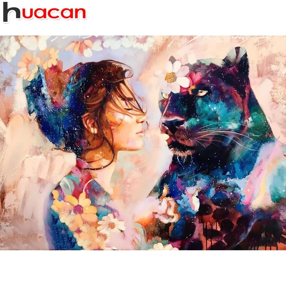 

HUACAN Full Square Beauty And Lion Diamond Painting 5D Diamond Embroidery Animal Diamond Mosaic Picture Of Rhinestones