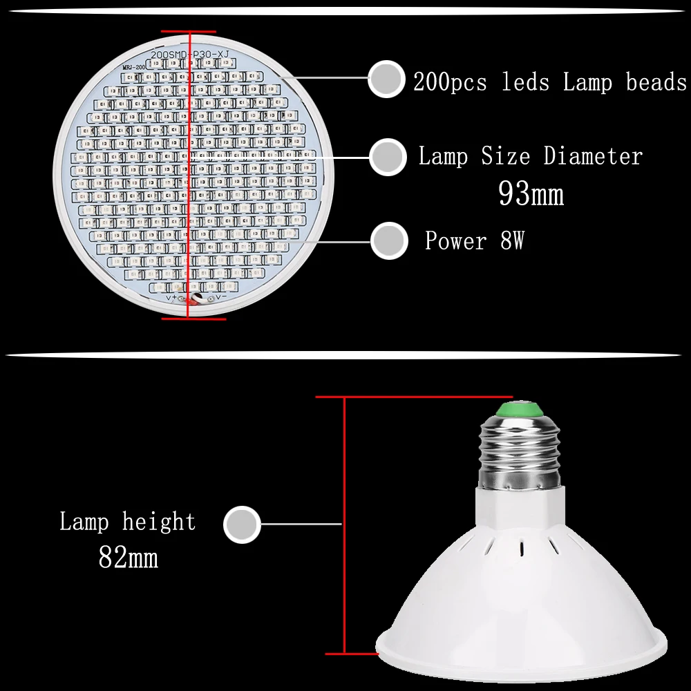 200 светодиодный s Dual Head светодиодный растут лампа AC85-265V Клип растет лампа для E27 Светодиодная лампа для комнатных растений рассада цветов