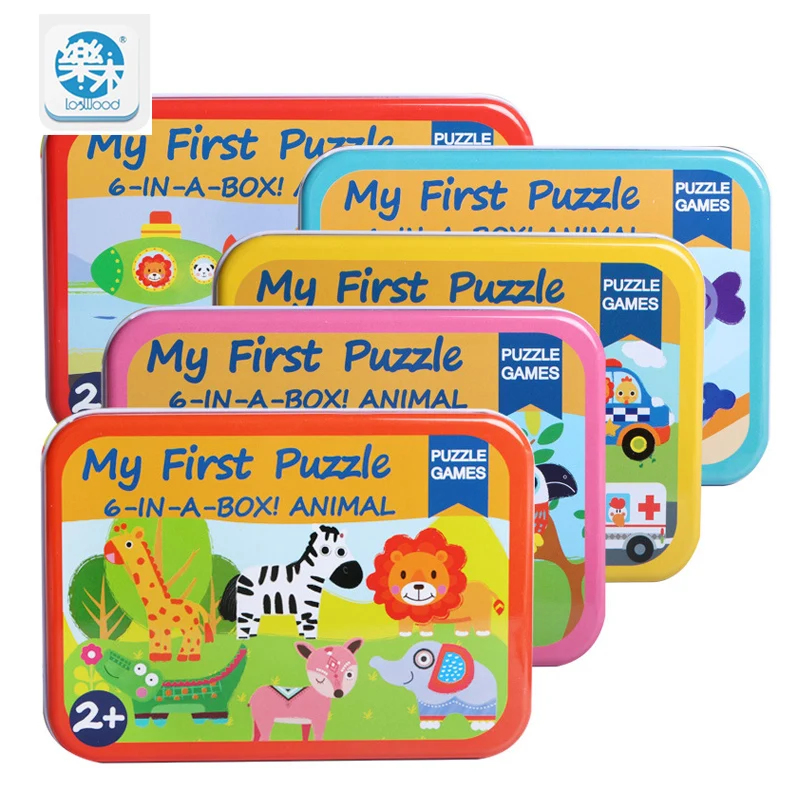 Wooden Baby Toy 6 in 1 Iron Box Cartoon Animal Puzzle Toy Montessori Children's Early Learning Toys Gift to Children Wooden Baby Toy 6 in 1 Iron Box Cartoon Animal Puzzle Toy Montessori Children's Early Learning Toys Gift to Children