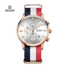 Mode Simple élégant Top marque De Luxe MEGIR Montres Hommes Chronographe Toile bande Quartz-montre mince Cadran Horloge Homme 2011 Relogio
