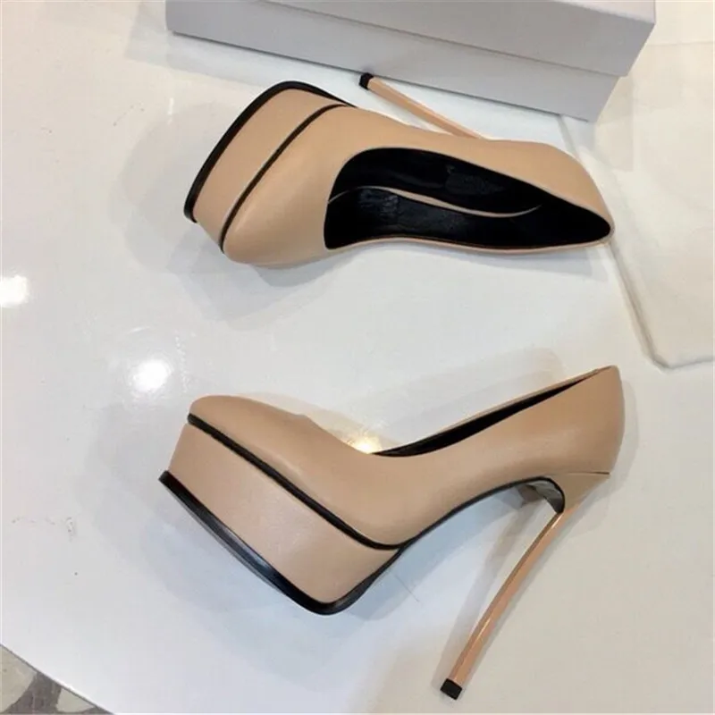 

Free shipping fashion women Pumps Nude matt real leather platform high heels thin heels shoes pumps party heels 160mm