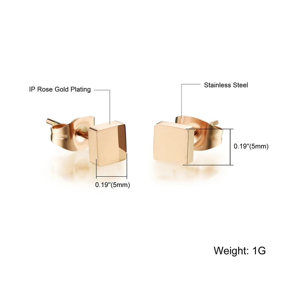 YiKLN модные серьги-гвоздики цвета розового золота из нержавеющей стали глянцевые квадратные модные серьги ювелирные изделия для женщин Brincos YOGE313
