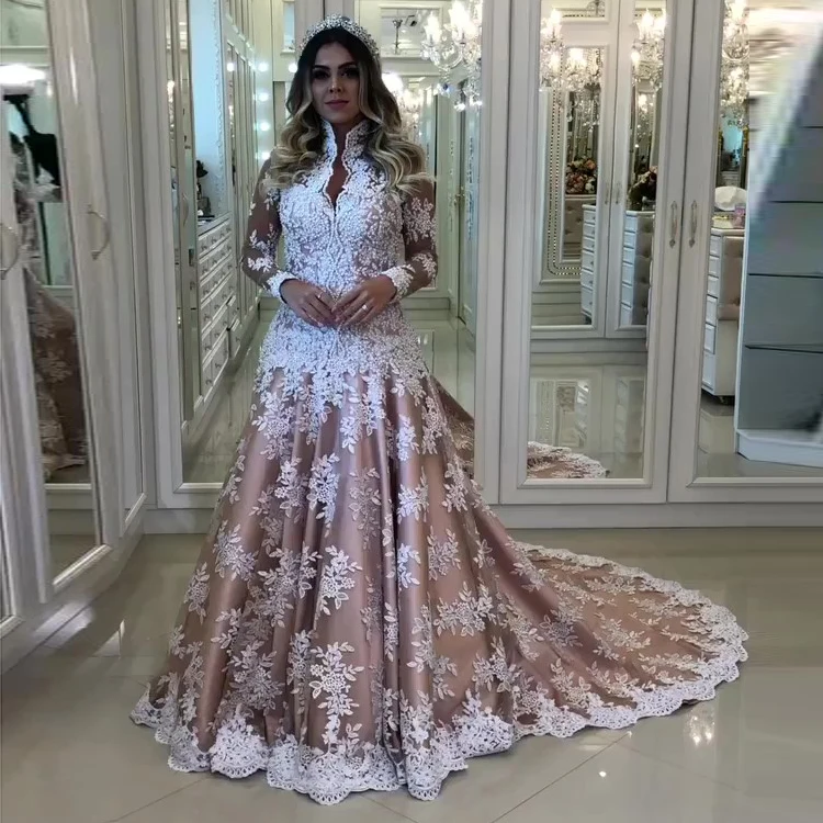 Свадебные Платья Vestidos de Noiva Casamento бисером Длинные платья невесты наряд цвета шампанского de Noiva свадебное платье с аппликацией класса люкс