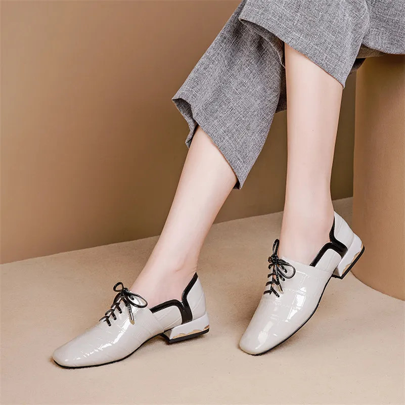 FEDONAS Elegant Ladies Office Shoes Spring Autumn Lace-up Square Toe Heels Women Pumps Genuine Leather Casual Shoes Woman