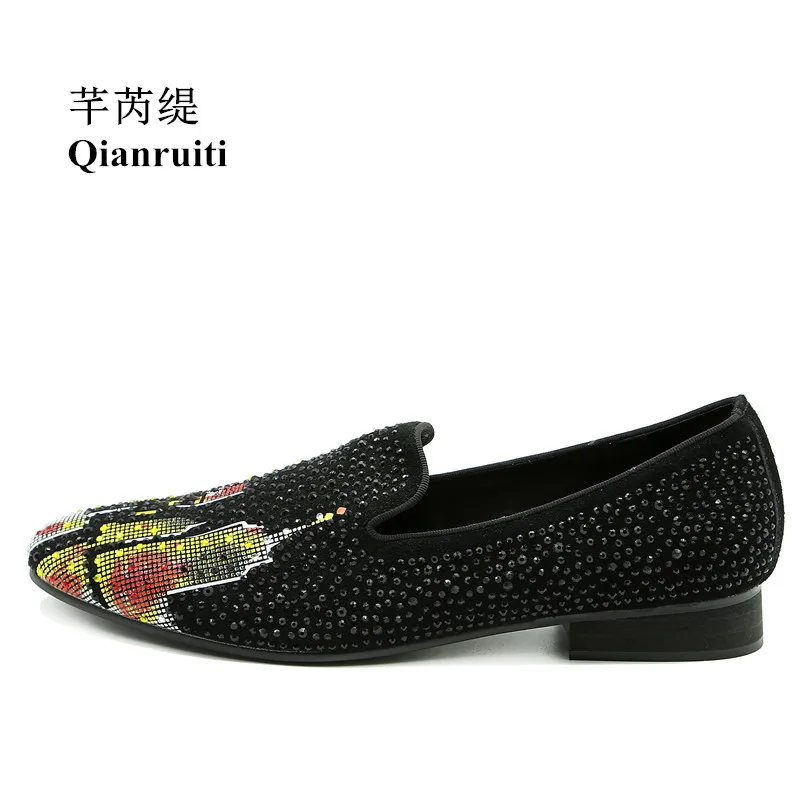 

Luxury Handmade suede Casual Men footwear Shoes Mixed Color Rhinestone Slip-on Loafer Shoes