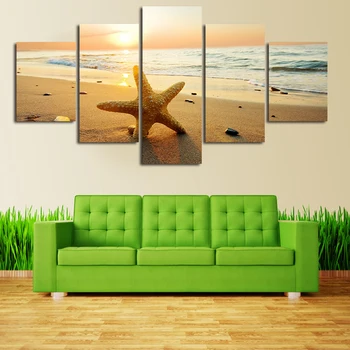 

2017 New Hot 5 Piece Sunset Seascape Star Modern Wall Art Hd Picture Canvas Print Painting For Living Room Decor Unframed