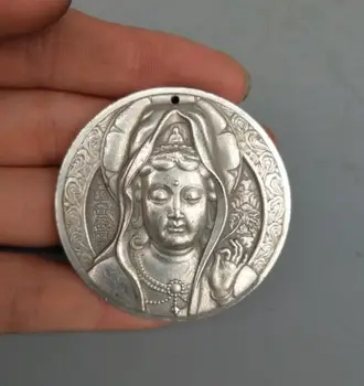 

Collection Tibetan silver hand carved Manjusri bodhisattva amulet pendant