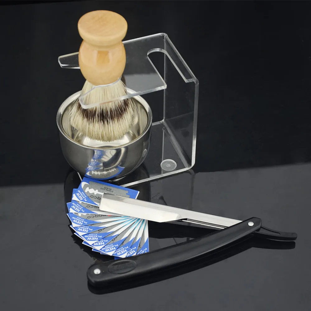 

Grandslam 4in1 Men Shaving Straight Razor Kit Shaver Hodler Stand + Boar Brishtle Shaving Brush + Barber Razors Blade Holder