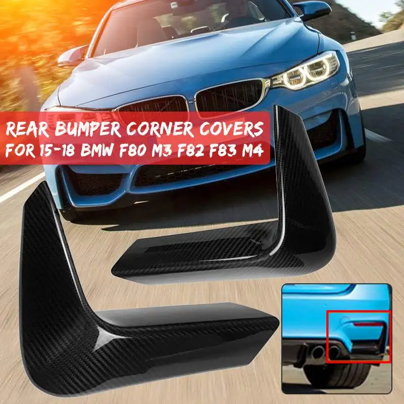 

2xReal Carbon Fiber Car Rear Bumper Splitter Canards Lip Corner Valance Diffuser Cover Protector For BMW F80 M3 F82 F83 M4 15-18