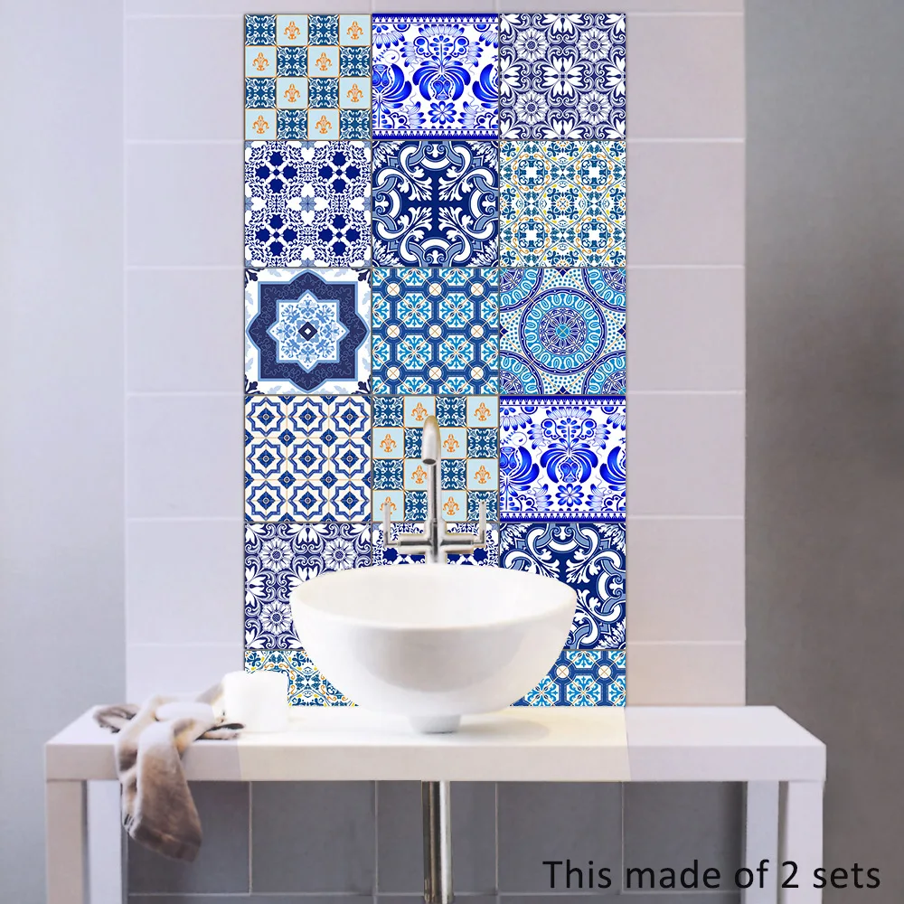 

Chinese blue and White porcelain Pattern Tiles Wall Stickers for DecorationSelf- Adhesive Waterproof PVC Wall Stickers TS001