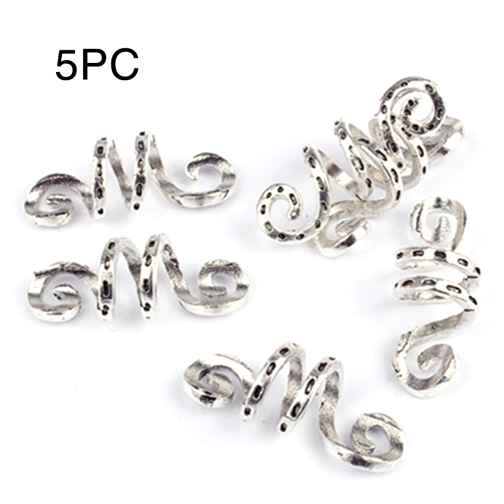 

5Pcs Wig Spiral Alloy Hair Ring Charms Dreadlock Braid Tube Silver Vintage Accessories Beads Clips