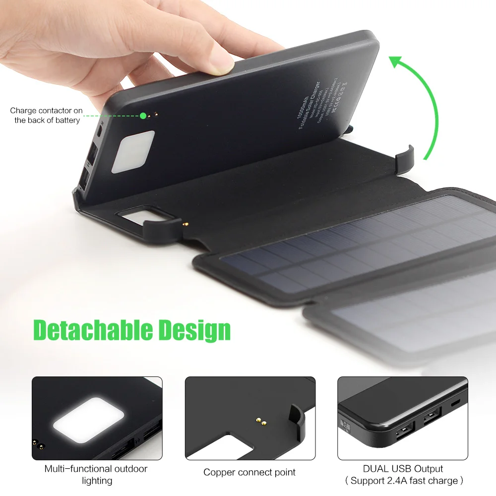 X-DRAGON Solar Charger 10000mAh Detachable Solar Power Bank Waterproof External Battery for Outdoor Cell Phones X-DRAGON Solar Charger 10000mAh Detachable Solar Power Bank Waterproof External Battery for Outdoor Cell Phones