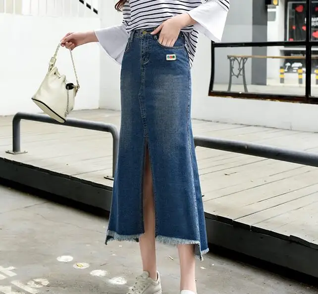 Casual Mujeres Algodón De becerro Cintura Nueva Denim Mezcla Azul Borla Qyd0801 Moda Para Primavera Faldas Más Tamaño Elástico De Mediados line A rgwr4nAfq