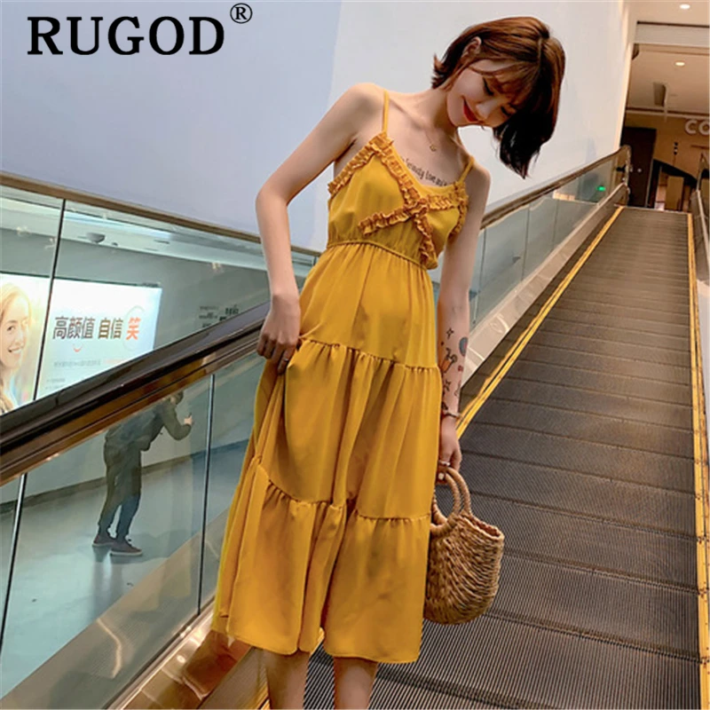 Женское пляжное платье RUGOD длинное шифоновое на тонких бретельках с большим