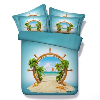 

New Design Hawaii Sunshine Beach Pattern Duvet Cover Bedding Set 3/4PC Sky Blue Color Bed Sheet King/Queen/Twin/Super King size