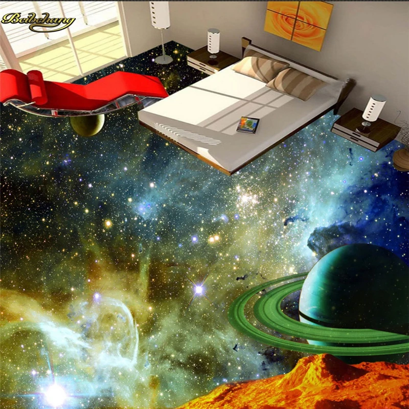beibehang Custom Photo 3D Floor Painting Wallpapers Cosmic Sky Planet 3D Floor Painting papel de parede