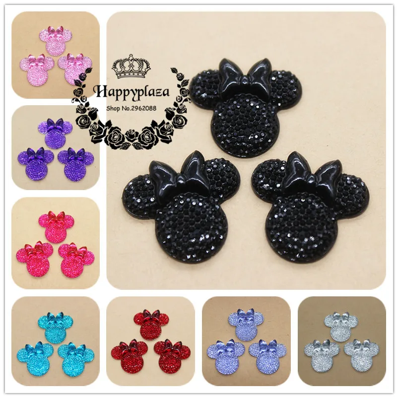 

20pcs Cute Resin Shiny Rhinestone Red/Pink/Black/White/Blue/Purple Minnie Mouse Flatback Cabochon DIY Crat Decoration,26*27mm