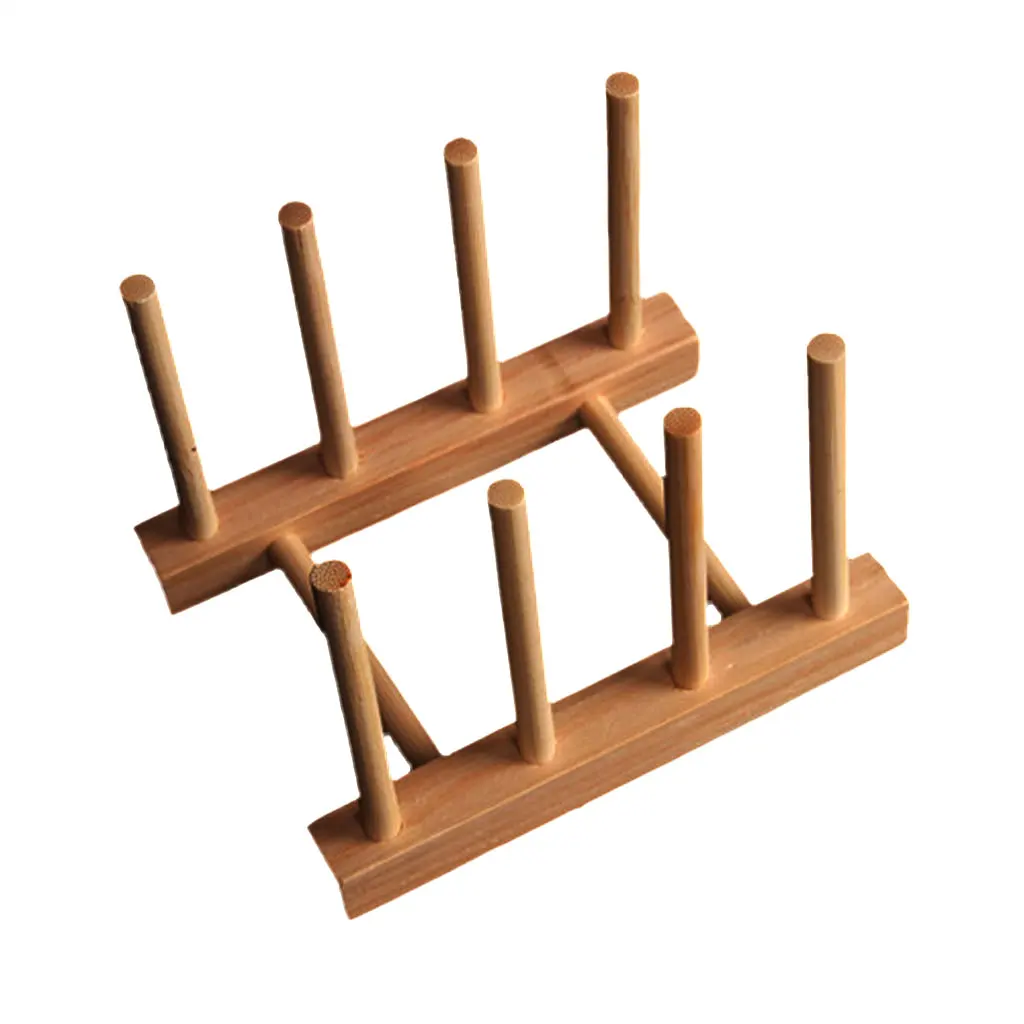 Bamboo Dish Plate Bowl Cup Book Pot Lid Cutting Board Drying Rack Stand Drainer Storage Holder Organizer Kitchen Cabinet