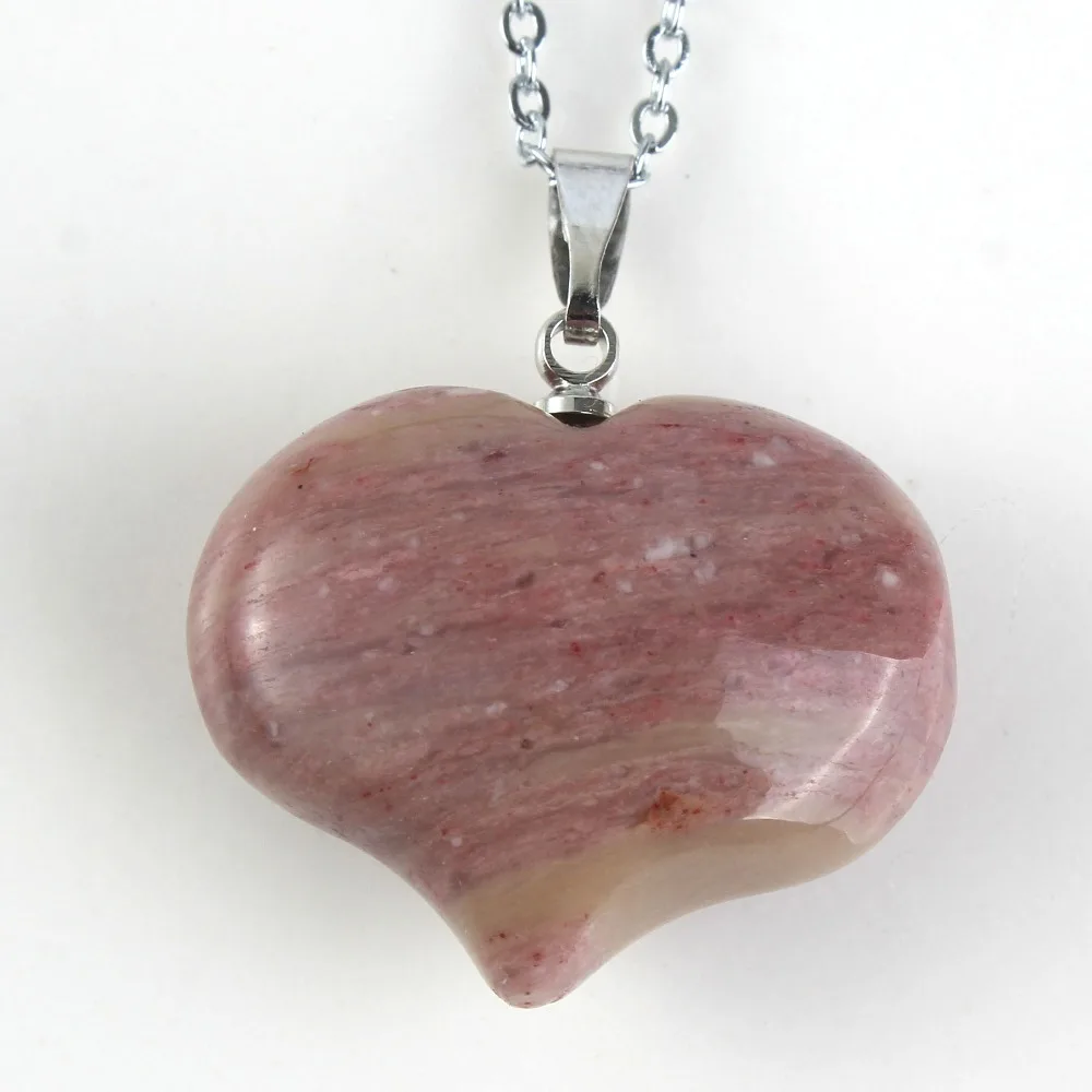 Natural Gnergy Gemstone~ Silver Plated Natural Rock Cryatal Rose Pink Quartz Opalite Opal Black Agates Love Heart Stone Pendant Women Men Jewelry 11 AA00201023710a