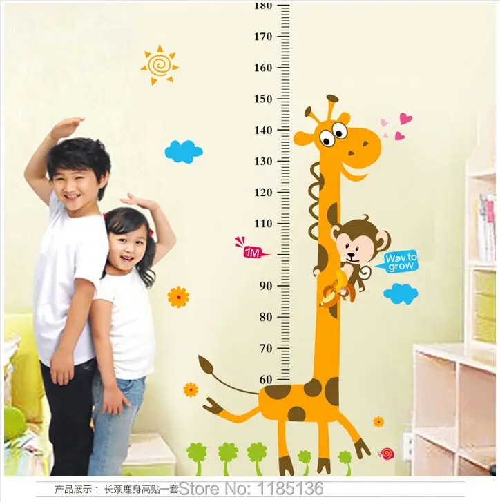 Cute Giraffe Children Room Deco Height Ruler Measure Chart Removable