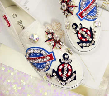 

2019 new hand-made custom-made diamond navy cloth stickers thick-soled casual shoes a pedal lazy shoes women