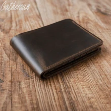 Gathersun Brand High Quality Vintage Retro Handmade Genuine Leather Cowhide Men’s Short Wallet Wallets Purse Card Holder For Man