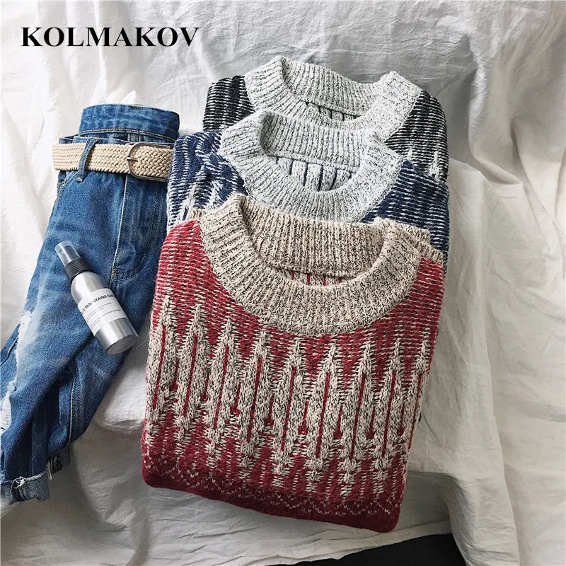 Мужской брендовый свитер KOLMAKOV в Корейском стиле с цветными шерстяными свитерами