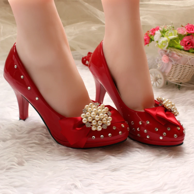 Боути жемчуг стразами женская свадебная обувь пикантные красные свадебные для