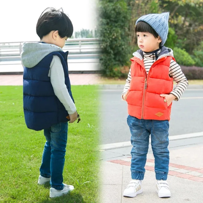 Thickened Boys Vests Baby Boys Hooded Vest Kids Outwear Waistcoat Hood Jacket coletes de inverno Child Sleeveless Jackets